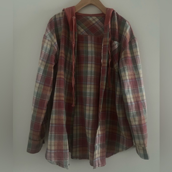 Y2K Plaid Lightweight Button Up Hoodie 🍑 Sz S #plaid #flannel #hoodie #y2k - Picture 1 of 2